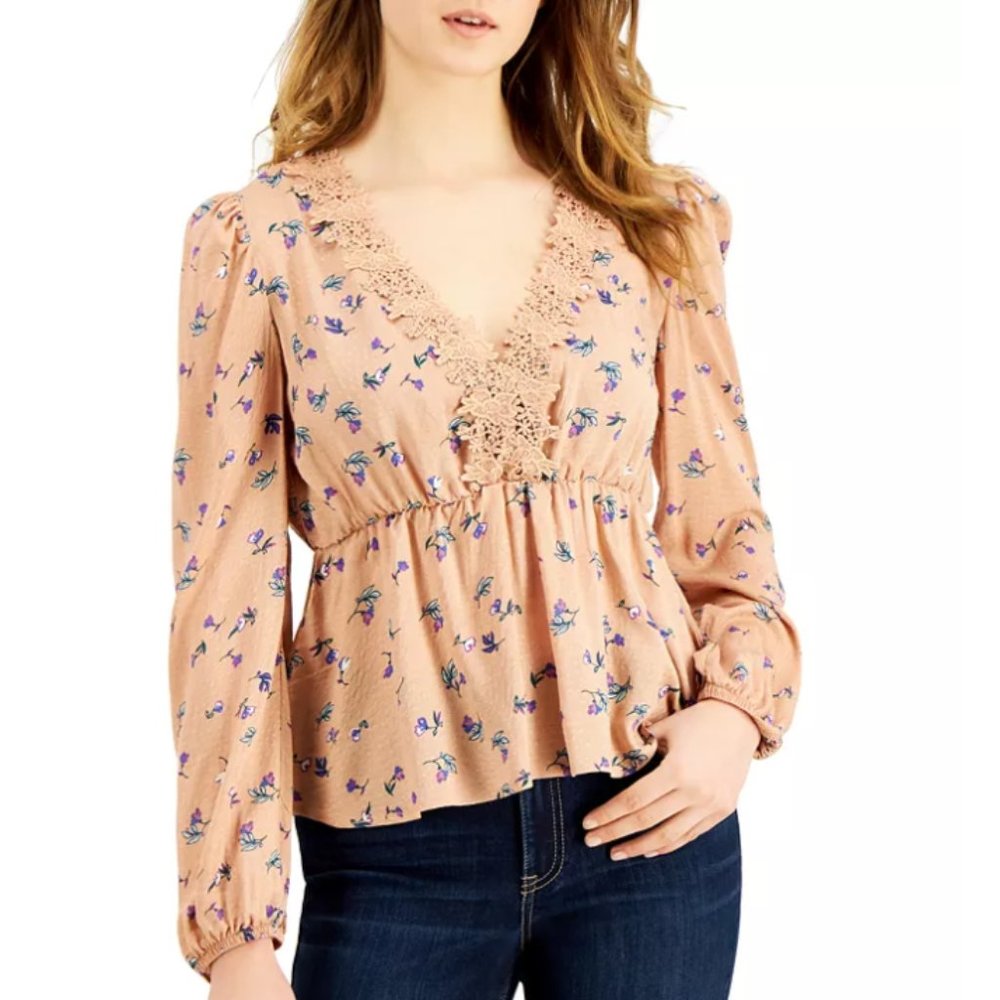Self Esteem Pastel Pink Floral Print Empire-Waist Top